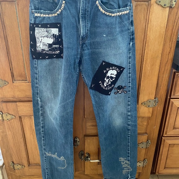 Men's Punk Rock Themed Levis 505 Jeans Upcycled